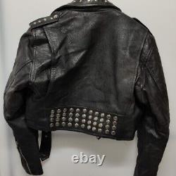 Diamond Real Leather Vintage 80s Studded Jacket Zip Up Semi Cropped Belt Small