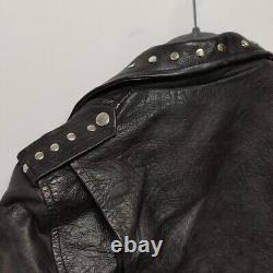 Diamond Real Leather Vintage 80s Studded Jacket Zip Up Semi Cropped Belt Small