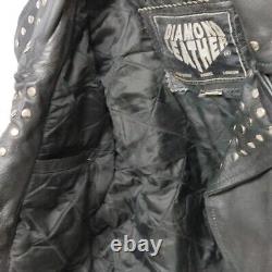Diamond Real Leather Vintage 80s Studded Jacket Zip Up Semi Cropped Belt Small