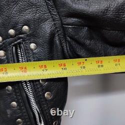 Diamond Real Leather Vintage 80s Studded Jacket Zip Up Semi Cropped Belt Small