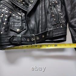 Diamond Real Leather Vintage 80s Studded Jacket Zip Up Semi Cropped Belt Small