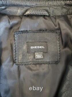 Diesel Men's Black Leather Jacket (Cafe Racer Style) Size M