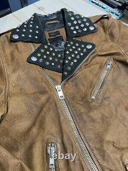 Diesel Men's Leather Motorcycle Jacket Studded Moto Biker Painted Graphics Small