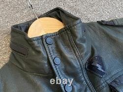 Diesel leather biker military jacket men's size L dark gray/olive Rare