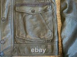 Diesel leather biker military jacket men's size L dark gray/olive Rare