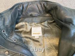 Diesel leather biker military jacket men's size L dark gray/olive Rare