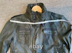 Diesel leather biker military jacket men's size L dark gray/olive Rare
