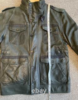 Diesel leather biker military jacket men's size L dark gray/olive Rare
