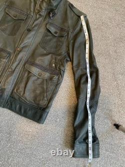 Diesel leather biker military jacket men's size L dark gray/olive Rare