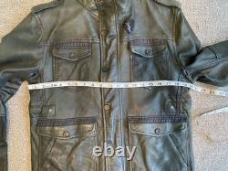 Diesel leather biker military jacket men's size L dark gray/olive Rare