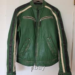 Distressed Green ENERGIE Leather Biker Jacket Size L Mens