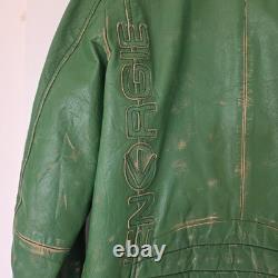 Distressed Green ENERGIE Leather Biker Jacket Size L Mens