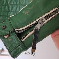 Distressed Green ENERGIE Leather Biker Jacket Size L Mens