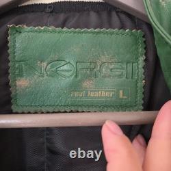 Distressed Green ENERGIE Leather Biker Jacket Size L Mens