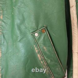 Distressed Green ENERGIE Leather Biker Jacket Size L Mens