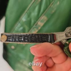 Distressed Green ENERGIE Leather Biker Jacket Size L Mens