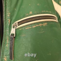 Distressed Green ENERGIE Leather Biker Jacket Size L Mens