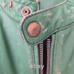 Distressed Green ENERGIE Leather Biker Jacket Size L Mens