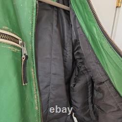 Distressed Green ENERGIE Leather Biker Jacket Size L Mens
