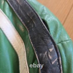 Distressed Green ENERGIE Leather Biker Jacket Size L Mens