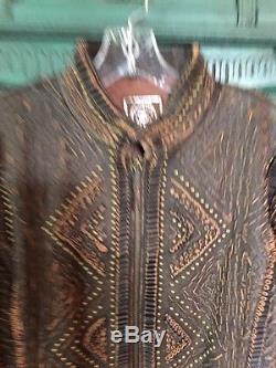 Double D Ranch Wear Leather Jacket XL Brown BOHO COWGIRL EMBELLISHED RARE