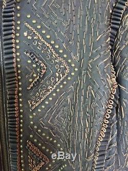 Double D Ranch Wear Leather Jacket XL Brown BOHO COWGIRL EMBELLISHED RARE