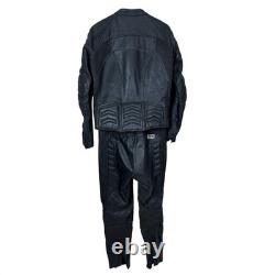 ECHTES LETER Men's Black Heavy Leather Motorcycle Jacket Pants Suit Size 54 Set