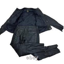 ECHTES LETER Men's Black Heavy Leather Motorcycle Jacket Pants Suit Size 54 Set