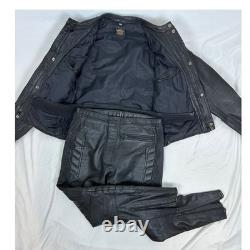 ECHTES LETER Men's Black Heavy Leather Motorcycle Jacket Pants Suit Size 54 Set