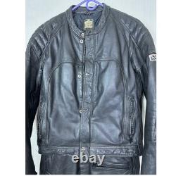 ECHTES LETER Men's Black Heavy Leather Motorcycle Jacket Pants Suit Size 54 Set