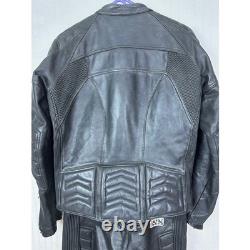 ECHTES LETER Men's Black Heavy Leather Motorcycle Jacket Pants Suit Size 54 Set