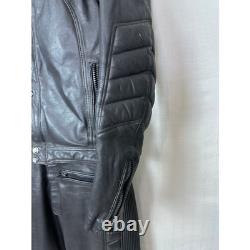 ECHTES LETER Men's Black Heavy Leather Motorcycle Jacket Pants Suit Size 54 Set