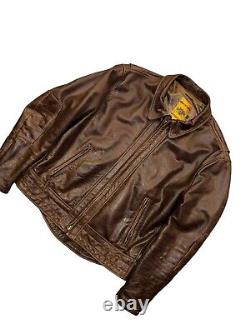 EUC Schott NYC Perfecto 585 Brown Leather Motorcycle Jacket Men's Large