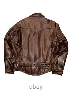 EUC Schott NYC Perfecto 585 Brown Leather Motorcycle Jacket Men's Large