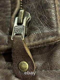 EUC Schott NYC Perfecto 585 Brown Leather Motorcycle Jacket Men's Large