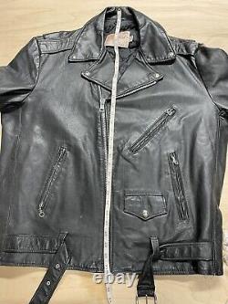 EXCELLED Made USA Vintage Black Leather Motorcycle Jacket Belted Size 48L X-Tall