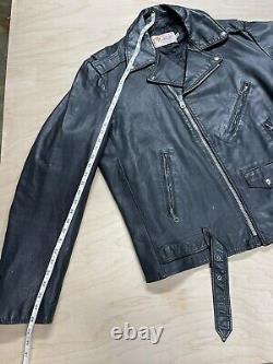 EXCELLED Made USA Vintage Black Leather Motorcycle Jacket Belted Size 48L X-Tall