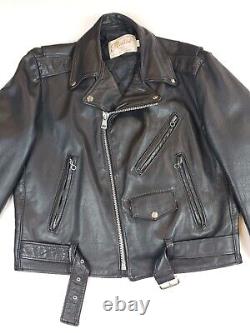 EXCELLED USA Vintage Asymmetrical Black Leather Motorcycle Jacket Belted Size 42