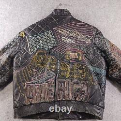 Echtes Leder Jacket Mens XL Leather NEW YORK Embroidered USA RARE