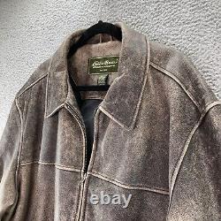 Eddie Bauer Leather Bomber Jacket Men's 3XLT Brown Distressed Western Cowboy