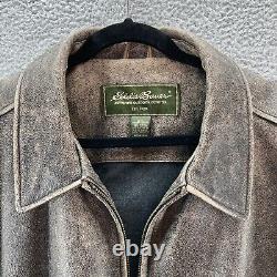 Eddie Bauer Leather Bomber Jacket Men's 3XLT Brown Distressed Western Cowboy