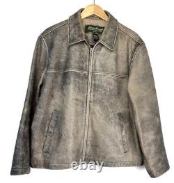 Eddie Bauer Vintage Mens Large Brown Distressed Leather Jacket Lined Heavy