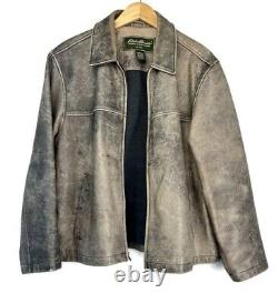 Eddie Bauer Vintage Mens Large Brown Distressed Leather Jacket Lined Heavy