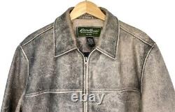 Eddie Bauer Vintage Mens Large Brown Distressed Leather Jacket Lined Heavy
