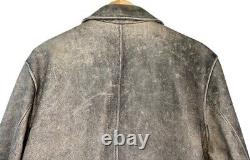 Eddie Bauer Vintage Mens Large Brown Distressed Leather Jacket Lined Heavy