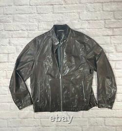 Ermenegildo Zegna L/XL Detroit Racer Biker Motorcycle Slim Brown Leather Jacket