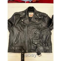 Excelled New York Leather Motorcycle Jacket Size 40 Black Belted VTG Distressed