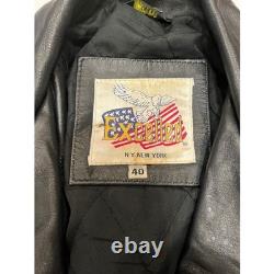 Excelled New York Leather Motorcycle Jacket Size 40 Black Belted VTG Distressed