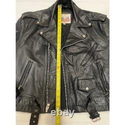 Excelled New York Leather Motorcycle Jacket Size 40 Black Belted VTG Distressed