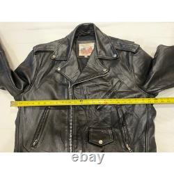 Excelled New York Leather Motorcycle Jacket Size 40 Black Belted VTG Distressed